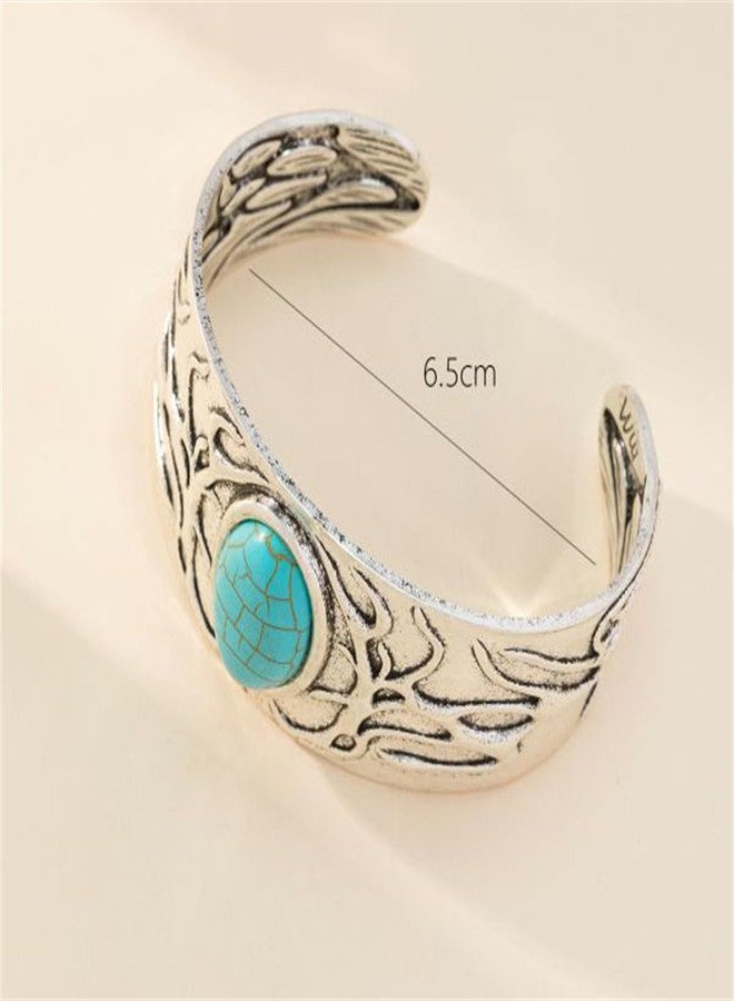 WCRAZYE Turquoise Cuff Bracelet for Men Women Handmade Boho Antique South Western Country Cowgirl Bangle Bracelets Bohemian Stackable Handmade Gemstone Bangle Christmas Birthday Gift (Style 1) - Image 4